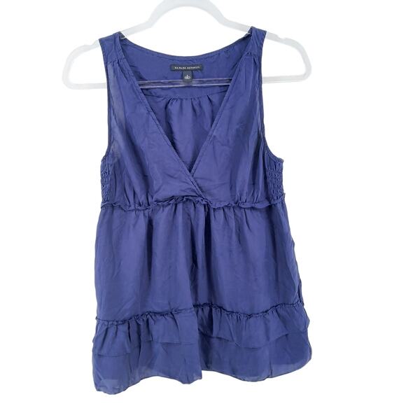 Banana Republic Navy Y2K Babydoll Tiered Ruffle Silk V Neck Tank Top Womens SM - Picture 1 of 10